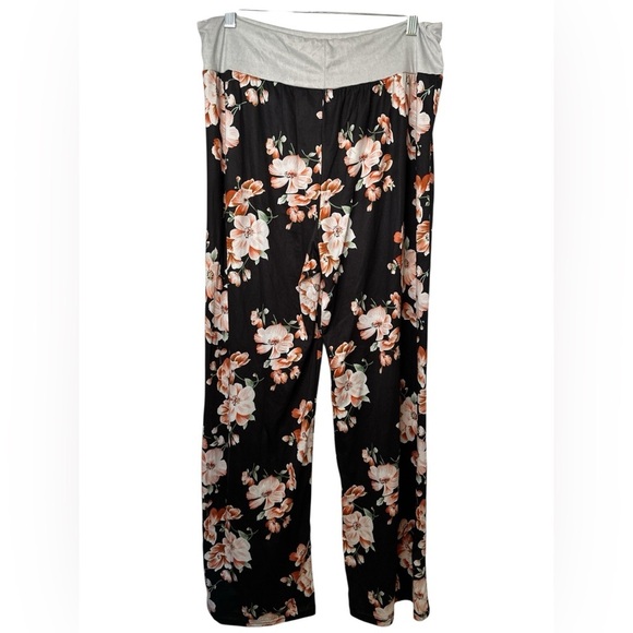 Black Pink Floral Print Lounge Pants - Picture 2 of 5